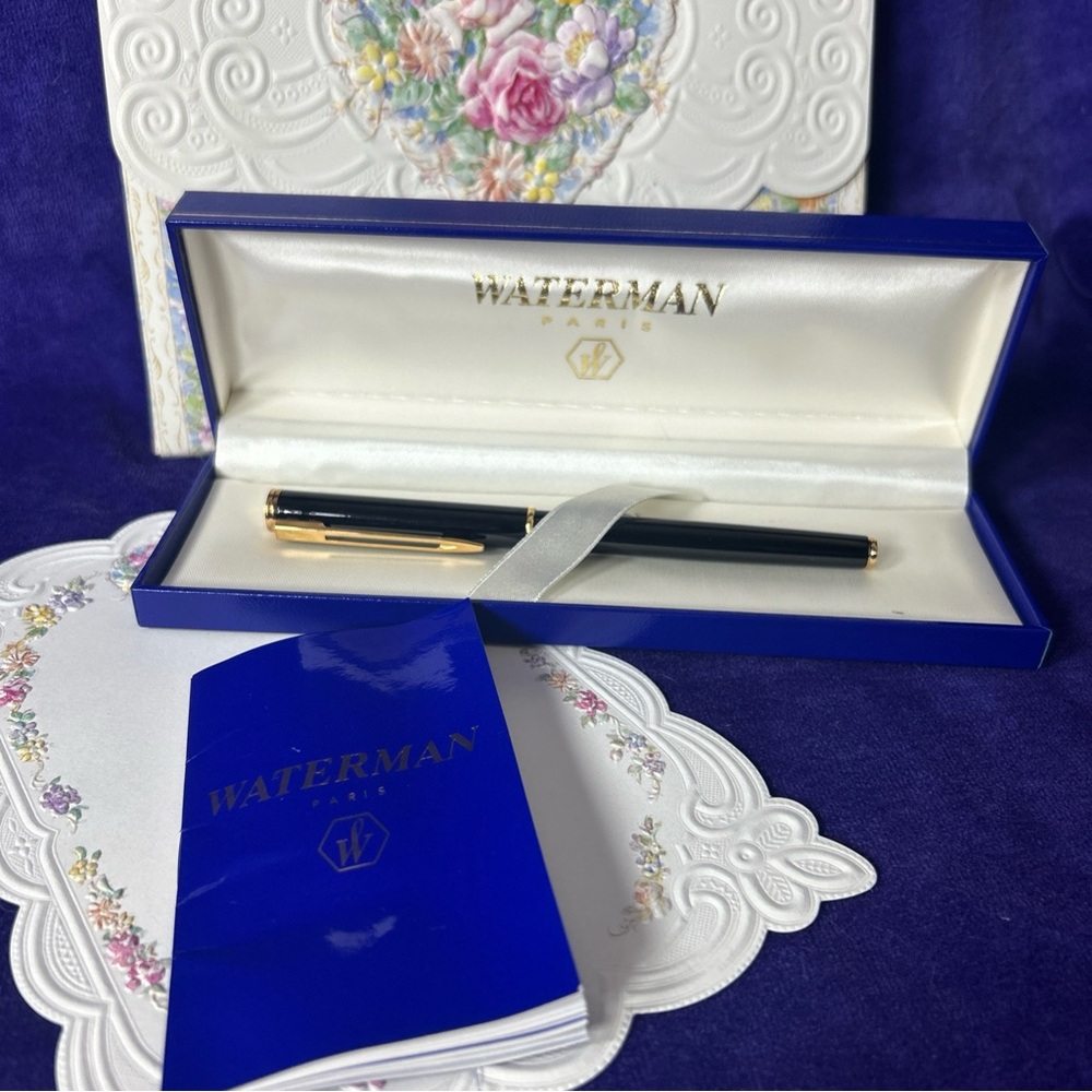 Vintage Waterman Paris 18K Gold Nib Fountain Pen Black & Gold New in Box